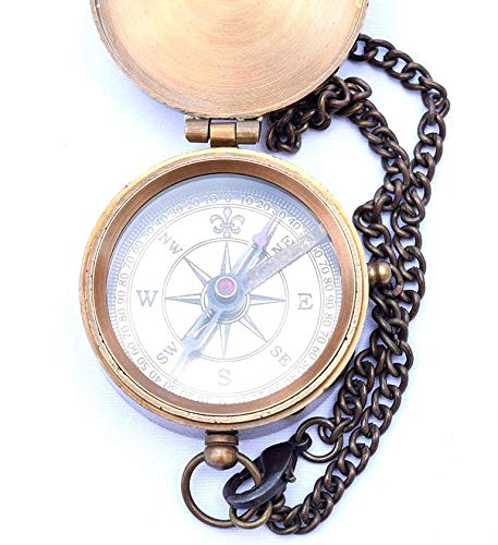 Brújula Thoreau de latón sólido con diseño vintage y estuche de cuero miniatura 3