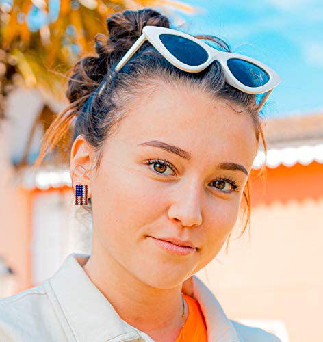 Patriotic Red, White, Blue American Usa Flag 4Th Of July Independence Pierced 2 Pair Earring Set (Silver Tone - Usa, Flag Stud Earring) #TOP4