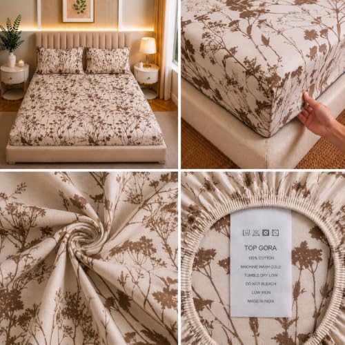 Image of Castiqa Elastic Fitted Supersoft Premium Polycotton 200TC Double Bedsheets King Size 78x72 Inch with 2 Pillow Covers (Fits Upto Mattress of 8Inches) (Multicolor XI)