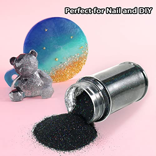 Renfio Holographic Ultra Fine Glitter Powder Metallic Resin Glitter Pet Flakes Crafts Sequins 1/128" 0.008" 0.2Mm Epoxy Chips Flakes For Tumblers Slime 1.75 Oz (50G) - Laser Black #TOP3