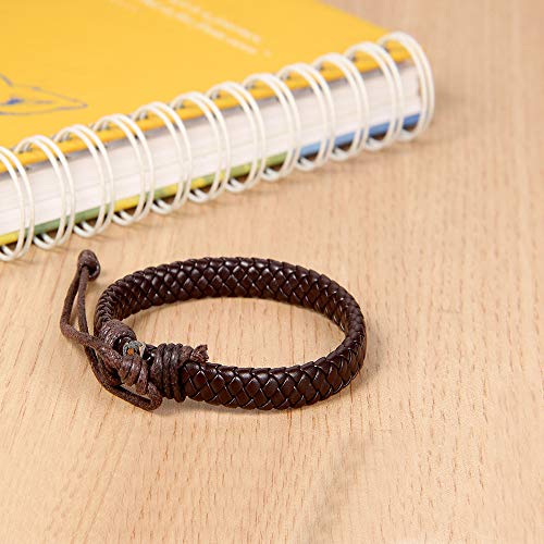 Flongo 2Pcs Men's Womens Braided Black & Brown Leather Rope Woven Wrap Surfer Cuff Bracelets Set, Fit 7.6-10.6 Inch Wrist #TOP4