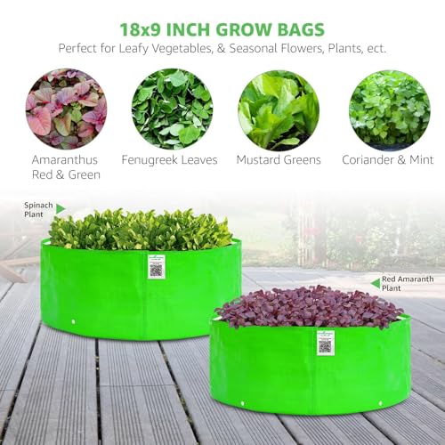 Image of Anandi Green's HDPE Uv Protected 260 GSM Round Green Colour Plants Bag Suitable for Terrace and Vegetable Gardening 18x9 Inch Pack of 6 Plant Bags