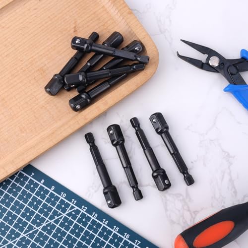 Image of BOXOB 10pcs 3 /8 Impact Adapter, 1 /4 to 3 /8 Chrome Vanadium Steel Extension Impact Driver Socket Drill Bit Practical Replacement Accessories for Drill Industry Home Use(Black)