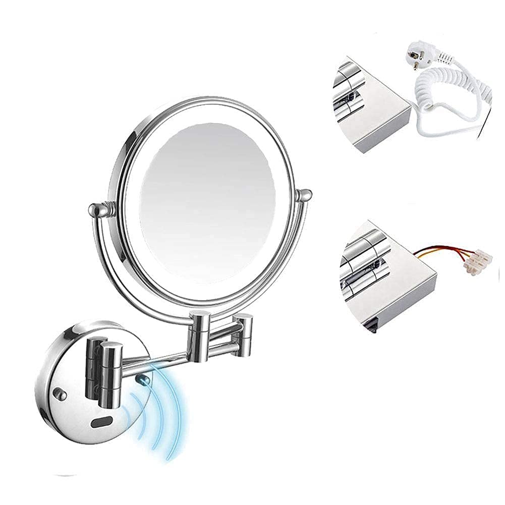 Specchio da Bagno, Specchio per Trucco a Parete, Estensibile su Entrambi i Lati, Rotazione di 360 Gradi, Braccio Estensibile, per Bagno