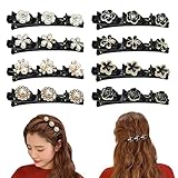 8 Stück Haarspange mit Kristallblume Damen Haarklammer Funkelnde Perlen geflochtene Satin Stoff Haarbänder Doppelschicht Mini Hair Clipse Mit Klammern Haarschmuck Haarspange (Typ A)