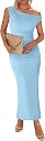 BTFBM One Shoulder Mesh Maxi Wedding Guest Dresses for Women