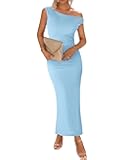 BTFBM 2026 Summer Wedding Guest Dresses for Women One Shoulder Bodycon Ruched Mesh Formal Cocktail Spring Fall Maxi Dress