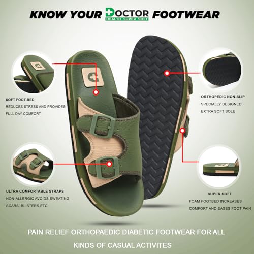 Image of DOCTOR HEALTH SUPER SOFT Men Comfortable Double Strap Slippers with Adjustable Buckles, Cushioned Footbed and Anti Slip Sole, Casual Everyday Wear Sliders for Indoor and Outdoor Use