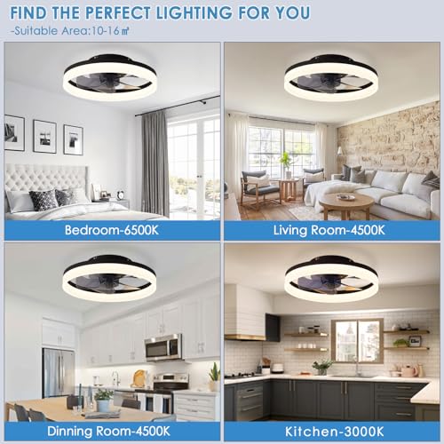 MOSSCO Ceiling Fans with Lights and Remote, LED Dimmable 3 Colour 6 Speeds Reversible Fan Light, Modern Fan Lights Ceiling for Bedroom, Flush Mount Low Profile Ceiling Fan Light Black 40CM - Image 5