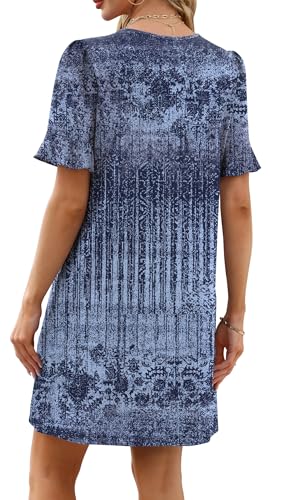 Image of OFEEFAN Summer Dresses for Women Ruffle Short Sleeve V Neck Casual Shift Dress with Pockets