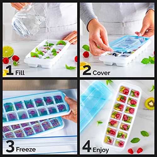 Joined Ice Cube Tray For Freezer (Set Of 2) - Ice Tray With Lid Ice Cube Trays For Freezer With Lid - Ice Trays For Freezer With Lid - Ice Cube Tray With Lid Ice Maker For Freezer Ice Cube Mold #TOP5