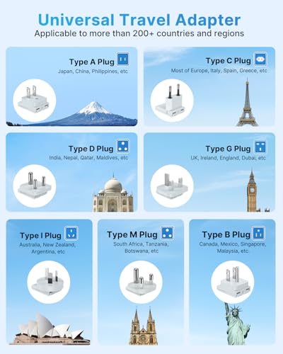 Image of Universal Travel Adapter Kit for Apple Watch Charger, VINTAR International Power Adapter with 3 AC Outlets 4 USB Ports (2 USB C), Type A /B /C /D /G /I /M Detachable Plugs, US to Europe /UK /India /Africa