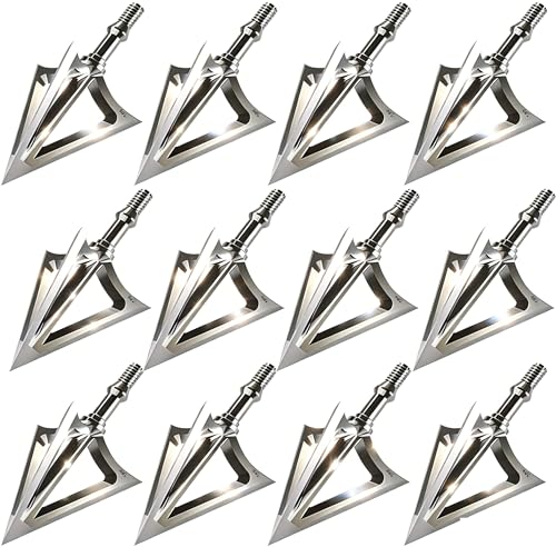 JIANZD 12pcs Hunting Archery Broadhead 100 Grain,420 Stainless Steel Fixed Blade Broadhead Arrow Tips Archery Arrowhead for Crossbow and Compound Bow