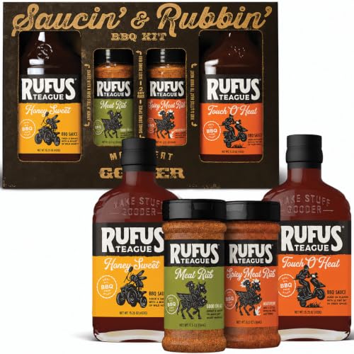 Rufus Teague BBQ Sauce and Rub Cooking Gift Set, Saucin' & Rubbin' 4pk Kit
