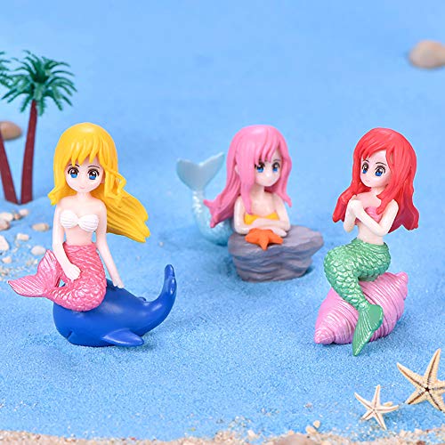 Miniature Mermaid Figurines 4 Pcs, Shell Mermaid Toy Figure Collection Playset Doll Cake Toppers Birthday Cake Decoration Wedding Party Supplies