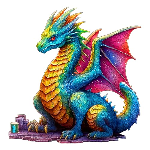Cuteefun Wooden Puzzle for Adults, Unique Shaped Animal Puzzle Dragon for Birthday Gift Father's Day(A4 Size)