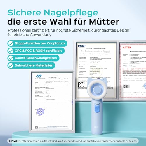 COSLUS C50 Baby Nagelfeile elektrisch mit 360° LED-Licht 16-in-1,Himmelblau – Ansicht 3