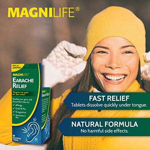 Image of MagniLife Earache Relief, 90 Count, Homeopathic Allergy Relief for Cold, Flu, Congestion & Swimmer's Ear, Pain Reliever for Pressure, Itching & Swelling, Quick-Dissolve Tablets