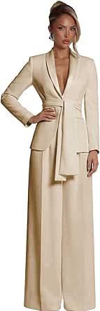 Women's Two-Piece Shawl-Lapel Pant Suit with Belt