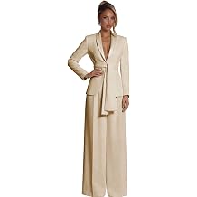Suits for Women 2 Piece Shawl Lapel Belted Work Blazer and Wide Leg Pants