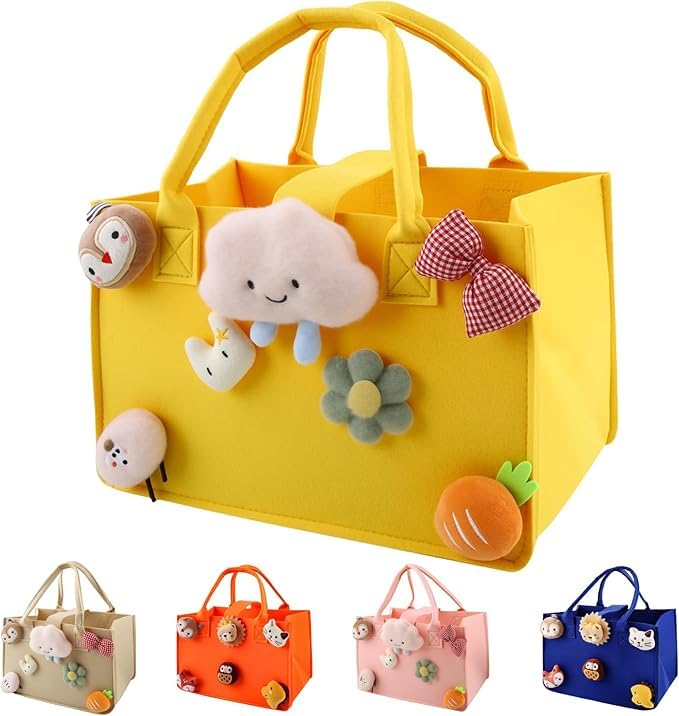 NIFTYY DIY Felt Bag for Kids, 30x20x18 cm Colourful Craft Tote with Handles, Personalisable Storage Pouch for Toys, Holidays, Birthday, Christmas Presents (yellow) — image 1