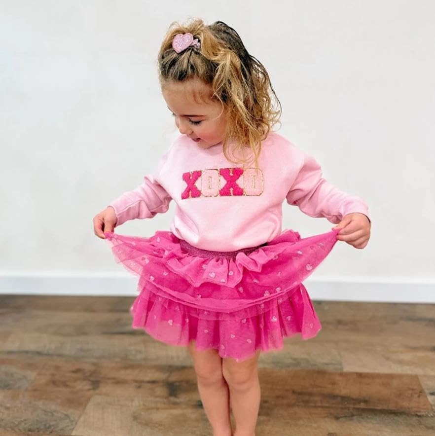 WZTYYDS Toddler Baby Girls Valentines Outfits Letter Embroidery Long Sleeve Sweatshirt Tops Tutu Skirt Set Spring Clothes - Image 2