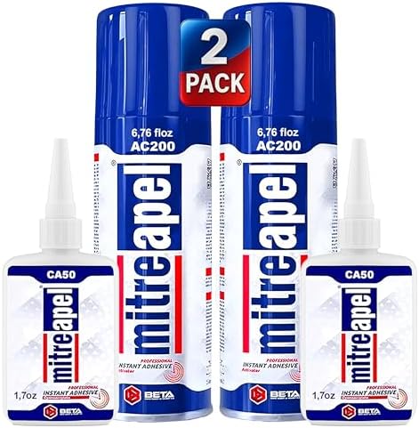 MITREAPEL CA Glue with Activator (2 x1.7oz-2 x 6.7floz)Instant Bond Professional Cyanoacrylate Adhesive and Super Glue Accelerator for Woodworking ,Ceramic,3D Printing,Glass, DIY&Craft, Plastic,Repair
