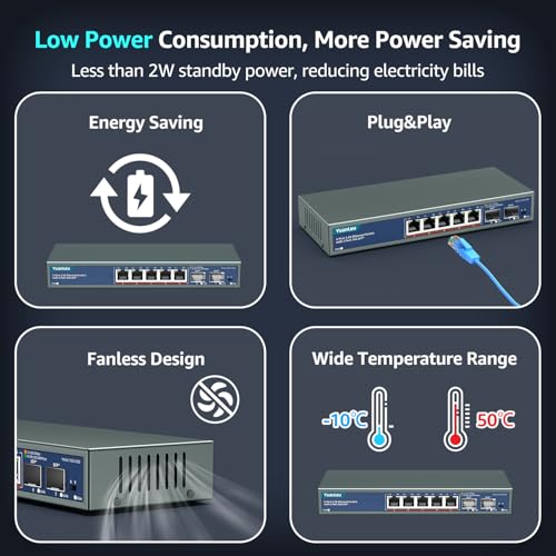 Image of 7 Port 2.5G Unmanaged Ethernet Switch, 5 x 2.5G Base-T Ports, 2 x 10G SFP, Compatible with 100 /1000 /2500Mbps, VLAN, Fanless, Desktop /Wall Mount YuanLey 2.5Gbe Network Switch for Wireless AP, NAS, PC