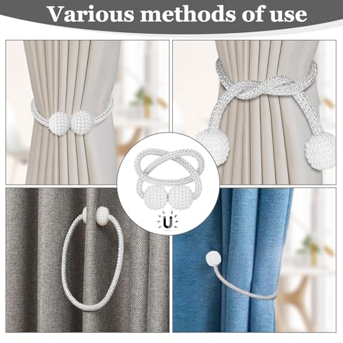 Image of 4Pack Magnetic Curtain Tiebacks, Curtain Tiebacks Buckles Holdbacks Holder Hooks Clip,Decorative Drape Handmade Curtain Tie Back(White)