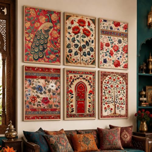 Image of kotart Traditional Indian Pichwai Wall Art Poster With Frame Wall Decor Paintings | Traditional Wall Piaintings For Office Home Decor Wall Frame With Glass - (19X25 inch, H)