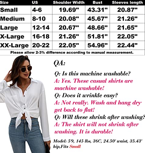 Kylelove Women Oversized Button Down Shirts Dressy Casual Long Sleeve Work Blouses Loose Fit Summer Tops White #TOP5