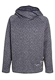 melierter Strickfleece Hoodie, Kapuzenkante farbig eingefasst, florale Stickerei am Saum
