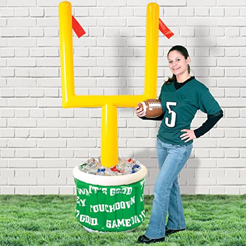 Image of Beistle 3 Piece Novelty Inflatable Goal Post Drink Coolers with Football Decorations Game Day Party Beverage Holders, 74 inch x 28 inch, Green /Yellow /White /Brown /Orange