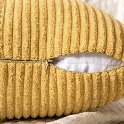 Image of MIULEE Golden Mustard Decorative Throw Pillow Covers 16x16 Inch for Couch Bed Sofa Pack of 2 Boho Farmhouse Throw Pillows Soft Cross Corduroy Patchwork Textured Cushion Cases