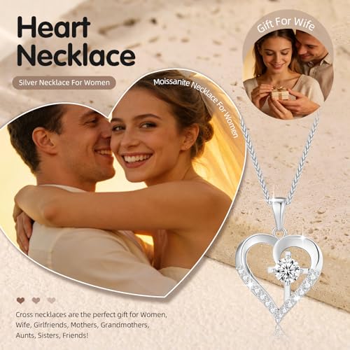 1CT Moissanite Heart Cross Necklace Anniversary Birthday Gifts for Women - Image 4