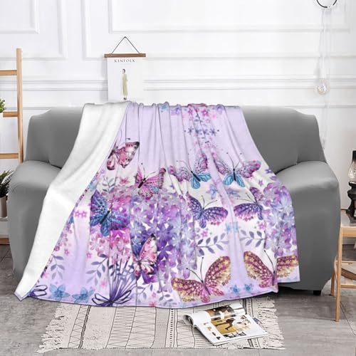 Couverture polaire papillon violet pour canapé et lit douillet