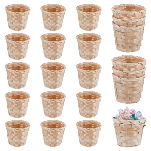 GOMAKERER 20 Pcs Mini Woven Bamboo Basket, 2.36-3.7 Inch Small Natural Round Basket Easter Empty Wicker Baskets Desktop Organizer for Jewelry Home Office Party Favors Gift