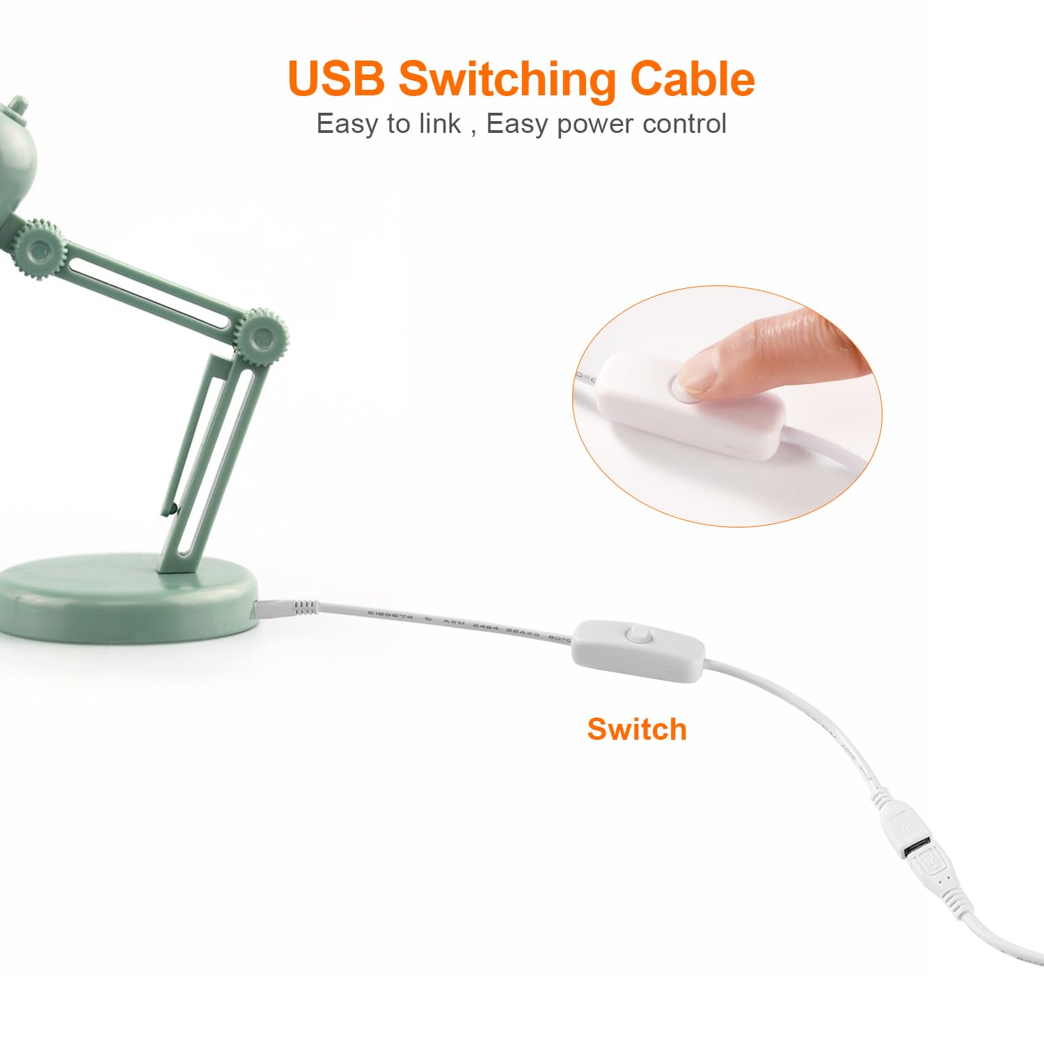 KUOQIY 2 PCS 0.27m Micro USB Extension Cable with On/Off Switch, for LED Desk Lamp LED Strip White, Micro USB - 0.27m - Image 4