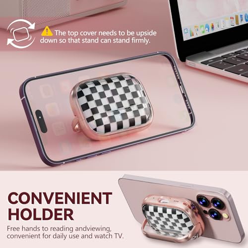 Image of Inesore for AirPods Pro 2nd /1st Case (2023-2019)-Black Checkerboard | with Safty Lock,Two-Piece Design,with Gold Keychain & Clean Pen,Support Wireless Charging,Cute Luxury Case for Women Girly