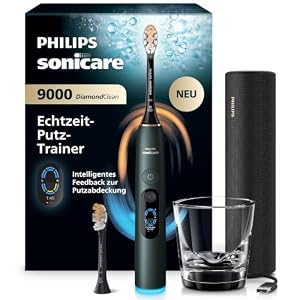 Philips Sonicare Next-Generation DiamondClean 9000 elektrische Zahnbürste - intelligentes Feedback zur Putzabdeckung, intelligente Andruckkontrolle und 21 Einstellungen, Mitternachtsgrün, HX9214/84