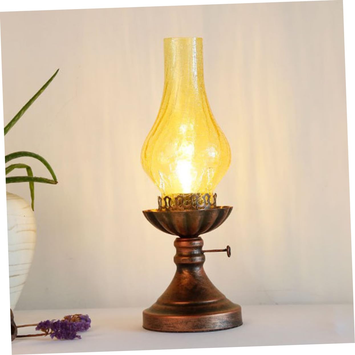 Jaune Lampe de Table Stable, en Verre et Fer Rétro Vintage