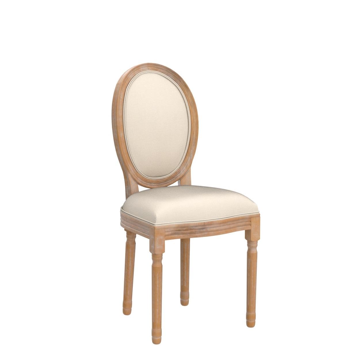 HOMCOM Set 2 Sedie Imbottite da Pranzo, Sedie per Soggiorno Stile Vintage Rétro in Legno e Tessuto Effetto Lino Bianco Panna 49x56x96cm