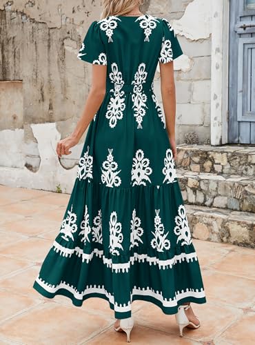 Image of PRETTYGARDEN Womens 2026 Summer Casual V Neck Boho Maxi Dress Flowy Aline Bell Sleeve Tiered Floral Dresses with Pocket