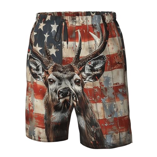 Men's Quick Dry Swim Shorts Deer American Flag Buck USA Flag Hunting Vintage Beach Trunks with Pockets4