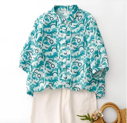 Image of Gufrina Women's Abstract Printed Button Down Shirt with Mandarin Collar and Above Elbow Sleeve Relaxed Fit Top