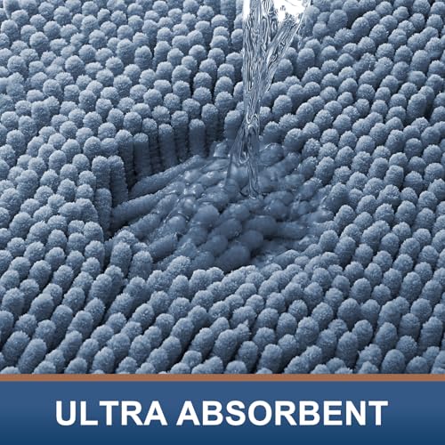 Smiry Luxury Chenille Bathroom Rugs 30x20, Extra Soft and Absorbent Shaggy Bath Mat, Machine Washable, Non-Slip Plush Carpet Runner for Tub, Shower, and Floor, Home Decor Accessories, Grayish Blue