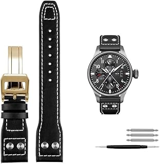 21mm 22mm Calfskin Leather Watchband Replacement for IWC Watch Pilot Portofino Mark18 Folding Buckle Strap Bracelets (Color : 10mm Gold Clasp, Size : 21mm)