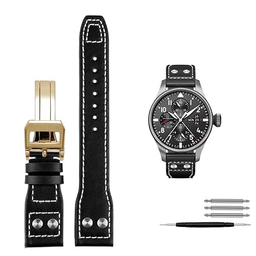 OFWAX 21mm 22mm �J�[�t�X�L�����U�[�E�H�b�`�o���h �����p IWC Watch Pilot PORTOFINO Mark18�p �܂肽���ݎ��o�b�N���X�g���b�v�u���X���b�g(�u���b�N�S�[���h�A22mm)