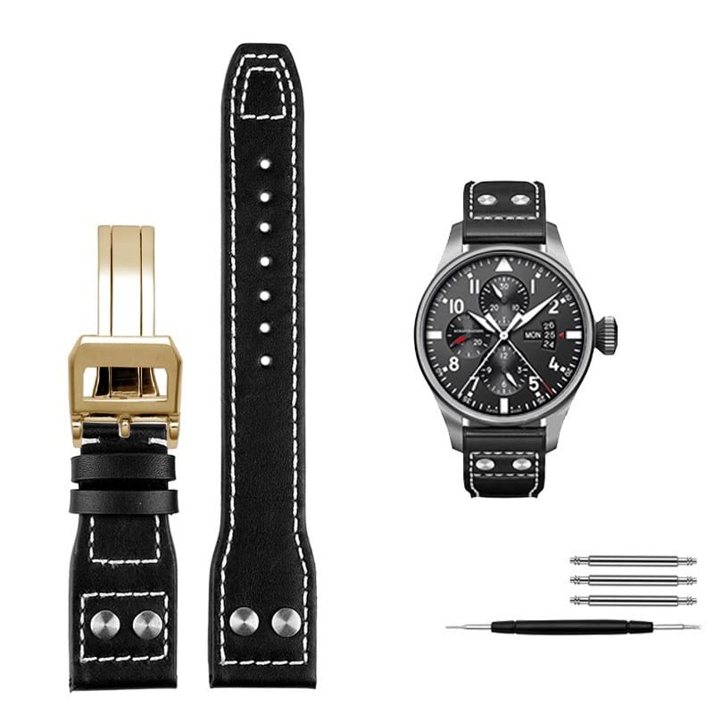 JDIME Cinturino in pelle di vitello da 21 mm e 22 mm, ricambio per orologio IWC Pilot PortoFINO Mark18 con fibbia pieghevole