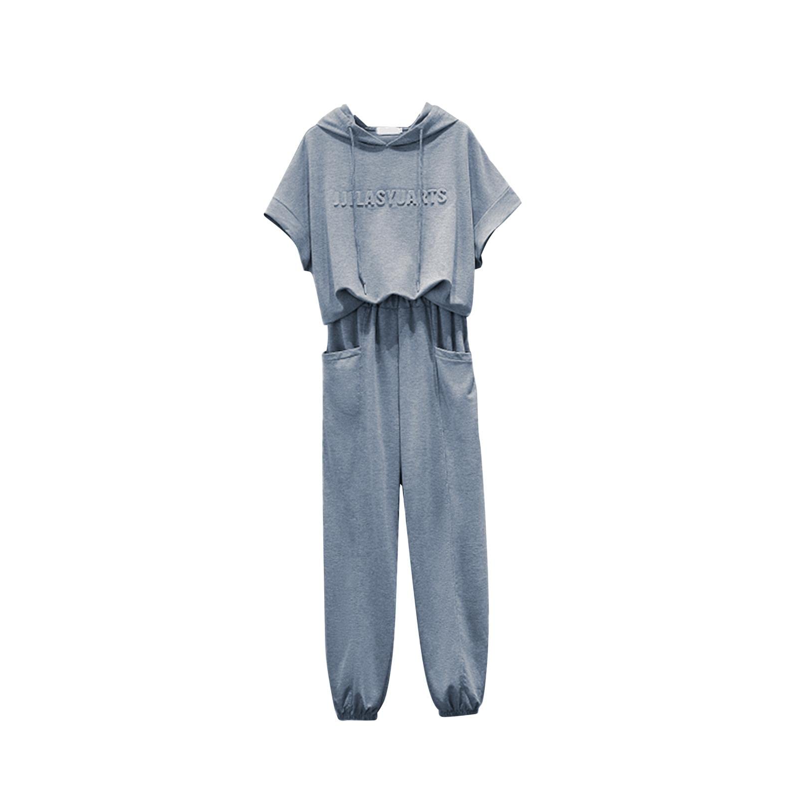 nivaa Women Tracksuit Set 2 Piece Short Sleeve Sweatshirt and Long Pants Loungwear 2XL Gray-picture-19